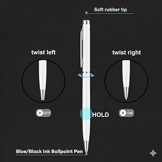Image of Personalised Ballpoint Pen with Stylus - Custom Engraved White Metal Pen for Touchscreen Devices | Smooth Writing Executive Pen for Office, Students & Professionals