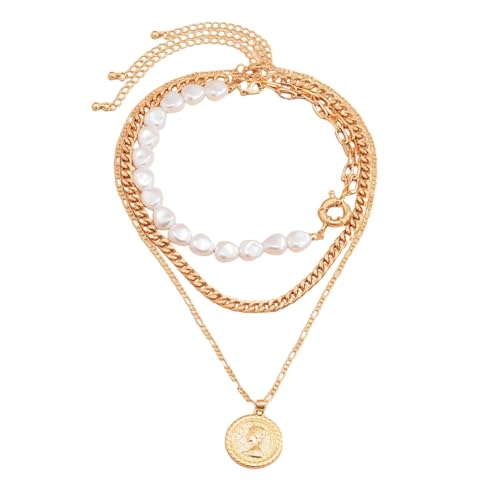 Collier gothique baroque perles multicouche à maillons punk pour femme