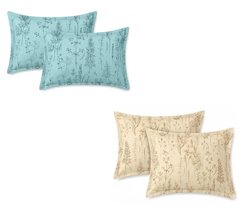 Image of RD TREND Digital Printed Assorted Pillow Cover Set of 2 (4 Pcs) - Premium 210 TC, Standard Size 18 inchx28 inch | Soft & Breathable Pillowcases for Bedroom & Home | Aqua,Light Ivory