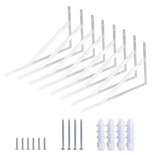 8 Piezas Soporte Estanteria Pared,Escuadras para Estanterias Blancos,150mm Escuadras Metalicas Soporte Triangulares, Soportes Estantes en L Forma con Tornillos, Ángulo Recto Soportes De 90 Grados