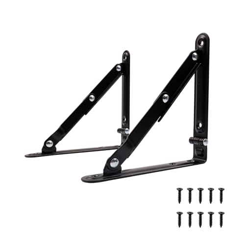 Meprotal 2pcs Folding Shelf Bracket 5.91 Inch, Heavy Duty Collapsible Shelf Brackets, Metal Foldable Shelf Table Bracket Supports Space Saving Triangle Corner Brace