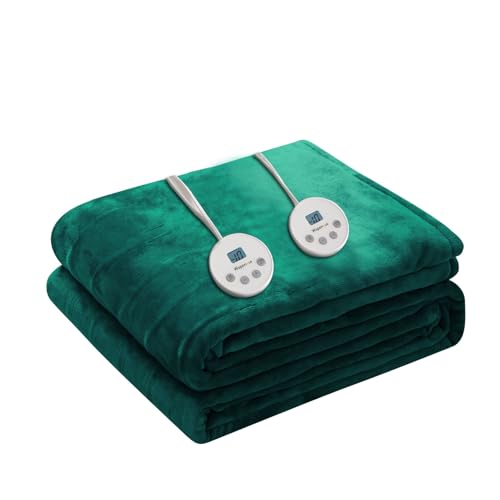 Image of Wapaneus Heated Blanket Electric Queen Size 84 inchx90 inch-Dual Control with 10 Heat Levels 12 Timer Settings and 8 Hours Auto-Shut Off,Fast-Heating Electric Blanket,ETL Listed Machine Washable,Green