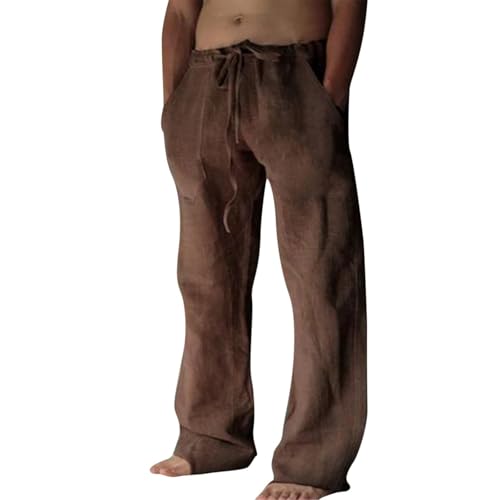 Pantalon en Lin pour Homme - Léger - en Coton - Coupe Ample - Décontracté - pour la Plage