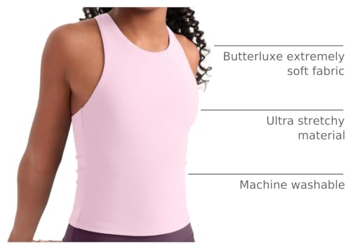 Image of CRZ YOGA Girls Butterluxe Double Lined Tank Top | Dance, Extremely Soft, Tight Fit, Waist Length, High Neck, Athletic, Sleeveless Shirts for Teen