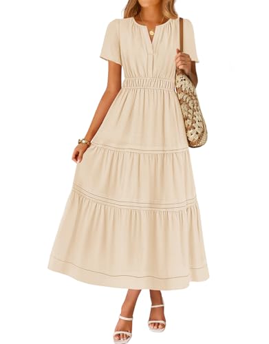 Image of ZESICA Women's Summer Casual Short Sleeve Boho Midi Dress