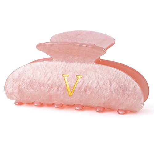 Image of Personalized Birthday Gifts for Daughter,Initial Cute Hair Clips Hair Claws for Women Friends Female Friendship Girlfriend Wife Gifts Idea - Pink,V