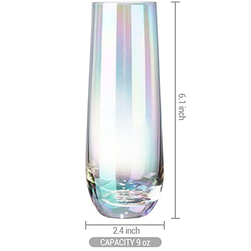 Mygift 9 Oz Modern Champagne Flute Set Of 4, Iridescent Sparkling Wine Stemless Glasses, Rainbow Transparent Prosecco Wine Glass, Cocktail Mimosa Glass Set, Holiday New Year Toasting Glass #TOP4