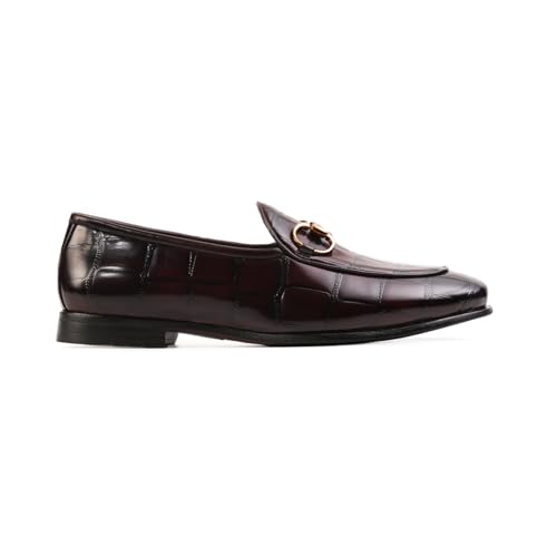 Image of Monkstory Horsebit Smart Croc-Effect Slip-Ons - Burgundy