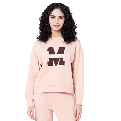 Image of Mode By Red Tape Women's Light Peach Typography Sweatshirt