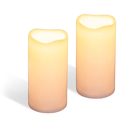Wyzworks Solar Powered Pillar Candles, Set Of 2 D 4" X H 8", Led Rechargeable Waterproof Flickering Flameless Outdoor Valentine Resin Candles With Dusk To Dawn Timer, Light Sensor #TOP23
