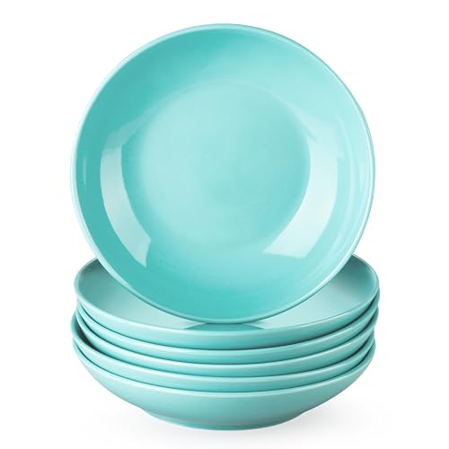 LOVECASA Serie Sweet Servizio di Piatti in Porcellana, Set di Piatti Profondi, Piatti Fondi in Porcellana per 6 Persone, 21CM 550ML, per Primi, Zuppa, Pasta, Insalata, Azzurro