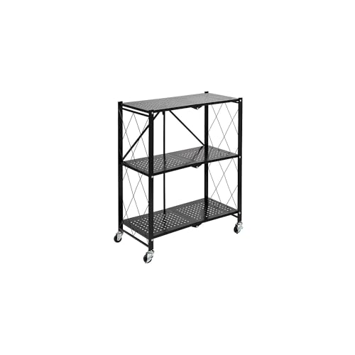 3-Tier Metal Shelf on Wheels - Black Color