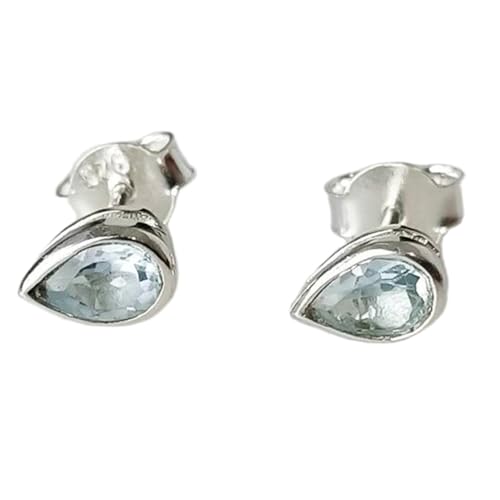 Boucles d'oreilles puces topaze bleue en argent 925 forme poire