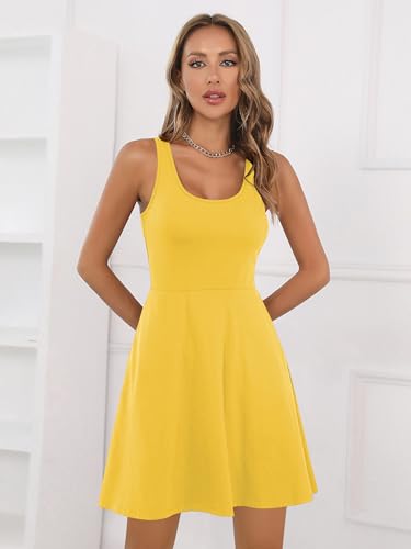 Image of Missufe Women's Sleeveless Racerback Flared Casual Plain Tank Dress