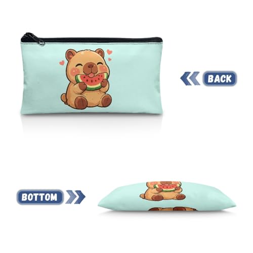Image of Capybara Watermelon Pencil Case for Girls Light Blue Pencil Box for Crayon Scissors Lightweight Pen Holder for Kindergarten Toddlers Zippered Pouch