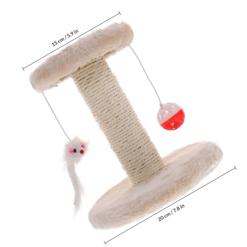 Poste rascador para gatos beige con bolas de peluche miniatura 2