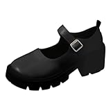 Genérico Bota Invierno Negro Señoras Casual Color Sólido Retro Tacón Grueso Hebilla Fondo Grueso Zapatos Casuales Zapatillas Casual Talla 7 Grande, Le Noir, 39 EU