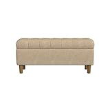 Homepop Home Decor | Tufted Ainsley Button Storage Ottoman Bench with Hinged Lid | Ottoman Bench with Storage for Living Room & Bedroom, Light Tan Textured Solid