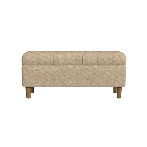Image of HomePop 40 inch Ainsley Button Tufted Storage Bench - Light Tan Textured Solid