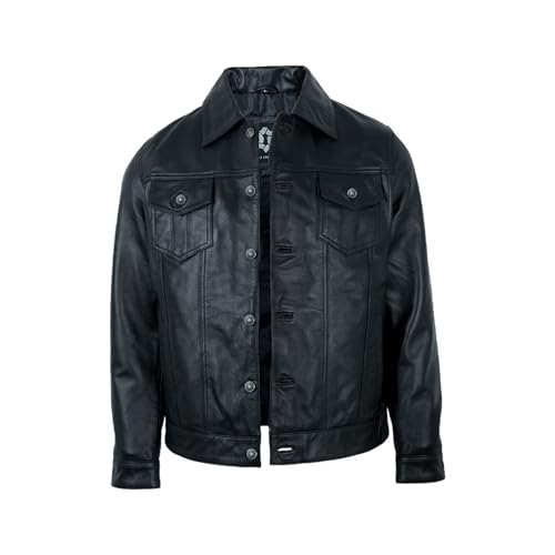 Image of Mens Leather Jackets - Real Lambskin Trucker Style Vintage Leather Jacket Men