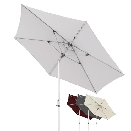 Doppler Sonnenschirm AluPro Neo Kurbel 305cm in Hellgrau I 6-eckiger Sonnenschirm für Balkon & Terrasse I Schirm knickbar I Öffnen & Schließen durch Kurbel I Höhenverstellbar