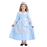 Toddler Girl Cosplay Nurse Dress Long Sleeve Waist Cinching Sundress Doll Neck Lapel Colorblock Dresses 2026 Costumes,Blue,6 Years