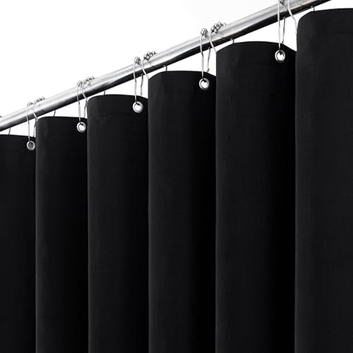 BTTN Duschvorhang Stoff 180x180 cm Leinenoptik Anti-Schimmel, Schwarz | 12 Plastikhaken, Rückseitig Laminiert Wasserdicht, Leinenoptik, Anti-Schimmel, Beschwerter Saum, Maschinenwa