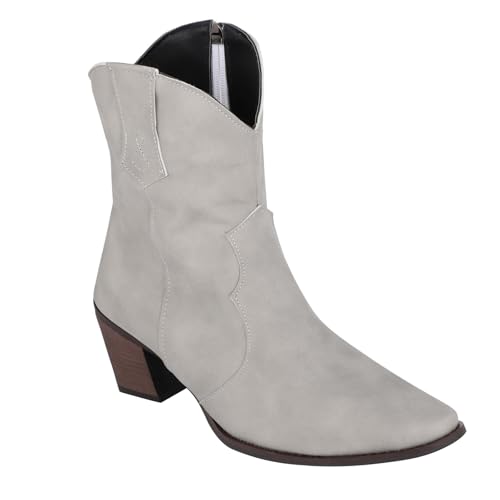 MJGkhiy Botas Texanas Mujer Bajas Western Botín Cuero Marrón Chelsea Botines Con Tacón de Bloqueo Invierno Cowboy Boots Negro Camperos Bota Punta, Color blanco., 39 EU
