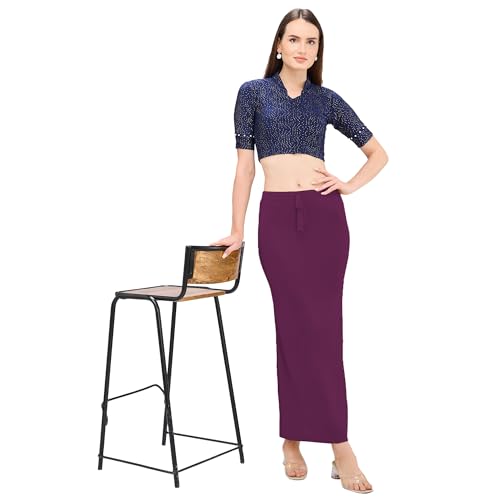 Image of DESI GIRL Satin Shimmer Stretchable Saree Shapewear Petticoat with Drawstring for Women | Mermaid fit Saree Petticoat with Side Slit for Easy Movement | Saree Shaper | Long inskirt