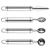 Happyyami 4個 ステンレス製キッチンツール点 滑らかで口当たり良好 メロンボーラー果物彫刻ナイフ 厚手ハンドルで耐久性抜群 スイカやメロン