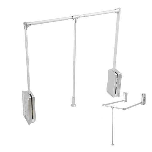 ECUTEE Appendiabiti Saliscendi per Armadio, Appendiabiti Estraibile Regolabile da 839 a 1210 mm per Guardaroba, Meccanismo Barra Appendiabito con Apertura e Chiusura Assistita, Portata 20 kg