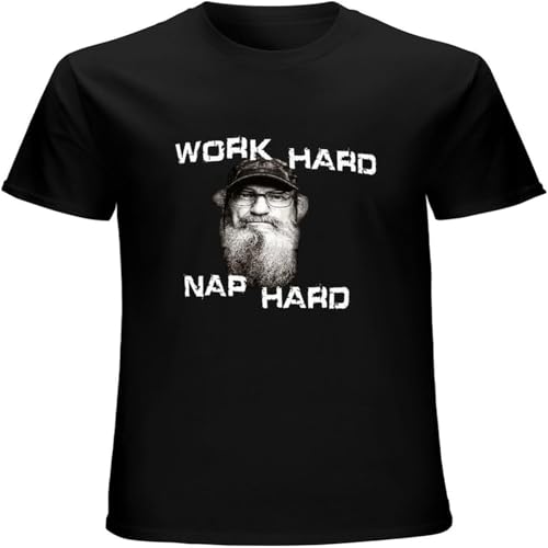 Men's Summer T-Shirt Duck Dynasty Si Work Hard Nap Hard Tops TV Reality Robertsons Buck Commander Jagd Swag Black S