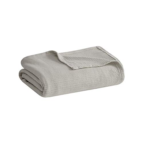 Madison Park Freshspun Basketweave Luxury Cotton Blanket Grey 66x90 Twin Size Basketweave Premium Soft Cozy 100% Cotton for Bed Couch or Sofa - Image 3