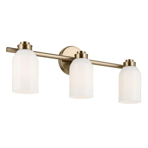 Kichler Shae 24.25 3-Light Modern Bathroom Vanity Light Fixture with White Opal Glass Shade in Champagne Bronze for Powder Room and Over Mirror (24.25 W x 9 H) 55202CPZ