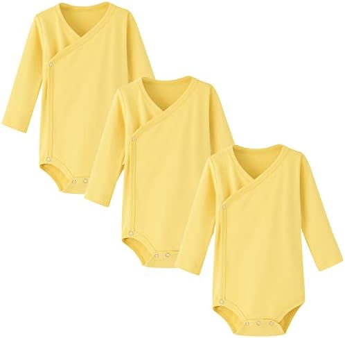 BINIDUCKLING Baby Long Sleeve Side Snap Bodysuit, 100% Cotton Baby Grows - Solid Baby Onesies for Boys Girls Newborn-12 Months, 3 Pack