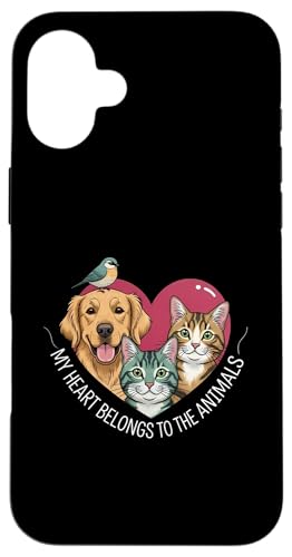 My Heart Belongs To The Animals Dog Cat Bird Pet Lover �X�}�z�P�[�X iPhone 16 Plus �p