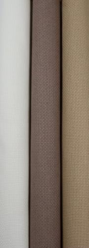 Image of KCS 3 pc of 15 inch x 18 inch(38cmx45cm) 18 Count Cross Stitch Cotton Aida Cloth Needlework Rolled Fabric Box,18CT,Antique White +Coffee+Khaki