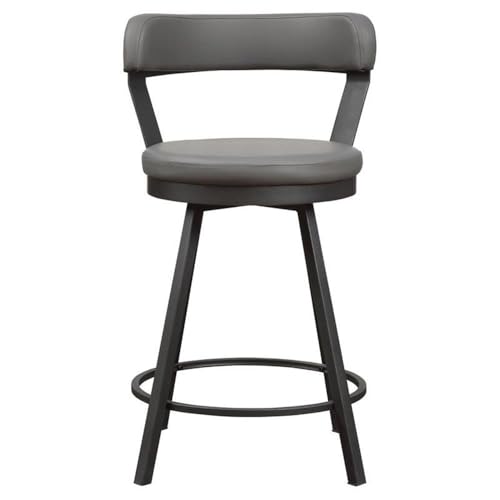 Lexicon Counter Height Stools Set of 2 - Appert Upholstered Swivel Counter Stools with Backs, Sturdy Metal Frame, Legs, 25 Inch Seat Height, Leather, Padded Seat, Back Rest, Foot Rest Bar, Gray - Thumbnail 5