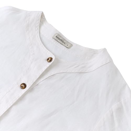 Image of Amazhiyu Women's 100% Linen Long Sleeve Button Up Crew Neck Lightweight Cardigan