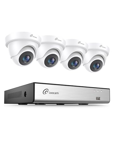 Loocam Sistema de Cámaras CCTV 1080P con Detección de Personas/Vehículos por IA, DVR 8CH H.265+ y 4x2MP 1920TVL Cámaras de Seguridad Interior/Exterior, Visión Nocturna, Acceso Remoto, SIN Disco Duro