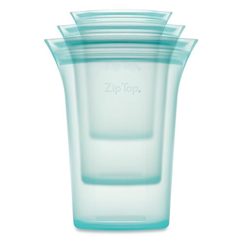 ジップトップ Zip Top シリコーンバッグ 保存容器 【日本正規品】 カップ 3点セット 電子レンジ調理 冷凍 食洗機 対応 プラチナシリコーン使用 有害物質不使用 ティール ブルーの商品画像（Amazon）