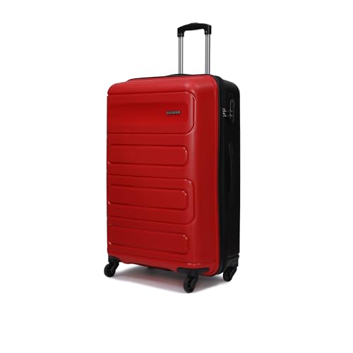 Image of Yayavar Tokyo Textured ABS Hard-Sided Suitcase Bag - 120L| Dual Color Trolley with 4 Spinner Wheels, Number Lock, Water Resistant | Luggage Bag for Travel (Red & Black, 71cm, Large)