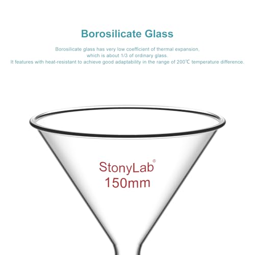 stonylab Glas-Kurzschaft-Pulvertrichter mit 150 mm Außendurchmesser und 24/40 Innenschliff, Nur für Chemische Laborzwecke