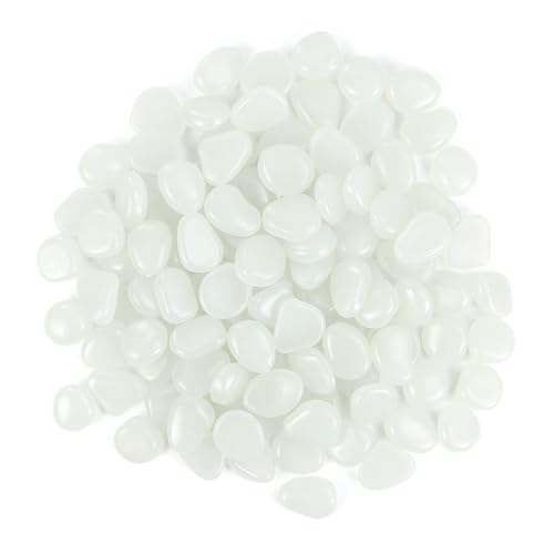 Bilkeru 100 Pcs Luminous Pebbles, Glow in The Dark Garden Pebbles Stones Luminous Fish Tank Aquariums Rocks for DIY, Fish Tank, Potted Plants,Succulents Decorative, Outdoor Indoor Use (White)