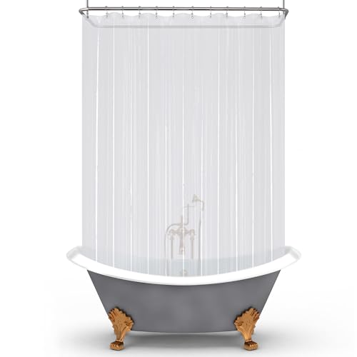 Image of Mrs Awesome Clawfoot Tub Shower Curtain or Liner with 12 Magnets - Free 36 Hooks Included, Waterproof PEVA, 180 inch x 60 inch, Clear