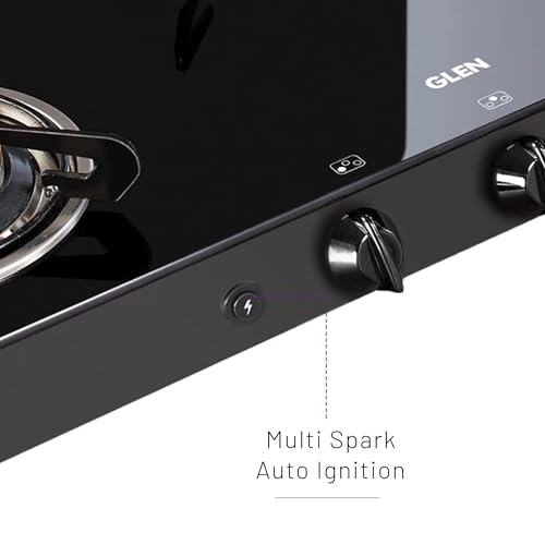 Image of Glen Gas Stove Glass Top LPG Gas Stoves 3 Burner | High Flame Forged Brass Burners | Auto Ignition | Black Toughened Glass | 2-Year Warranty (1038GTBBBLAI)