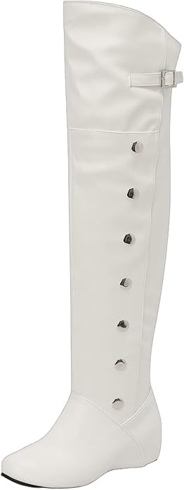 Womens Flat Thigh High Wedge Boots Hidden Wedge Over The Knee Boots with Studded Decoration Round Toe Flat