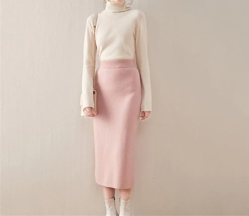 Hcclijo Korean Style Winter Cashmere Knitted Long Skirt for Women Mid-Length High-Waisted A-Line Skirt3