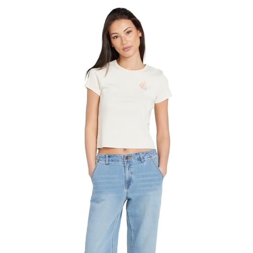 Image of Volcom Women's Have a Clue Short Sleeve Tee - Fitted T-Shirt with Striped Neck Taping