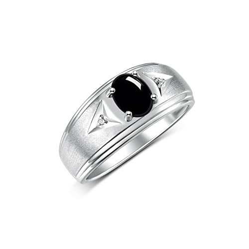 Image of Rylos Men's Rings Classic Design 8X6MM Oval Gemstone & Sparkling Diamond Ring - Color Stone Birthstone Rings for Men, Sterling Silver Rings in Sizes 8-13. Elevate Your Style with Timeless Elegance!